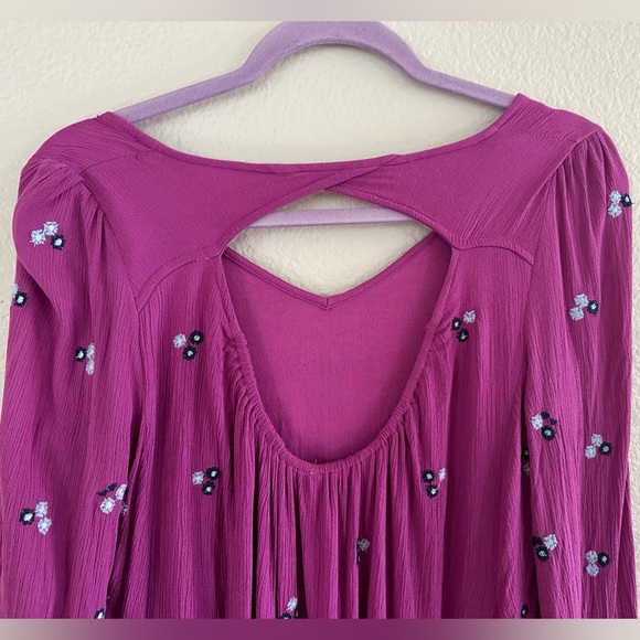 Free People Oxford Embroidered Long Sleeve Swing Dress Purple Womens Size Small - Picture 4 of 8